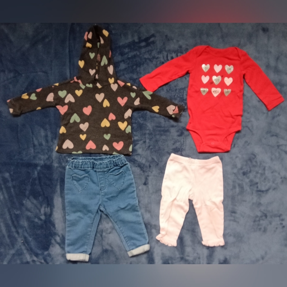 Lot Of 4 Girls 12M Clothes Hearts Carter's First Impressions Garanimals Outfits